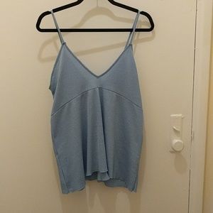Sky blue crepe tank, double v-neck